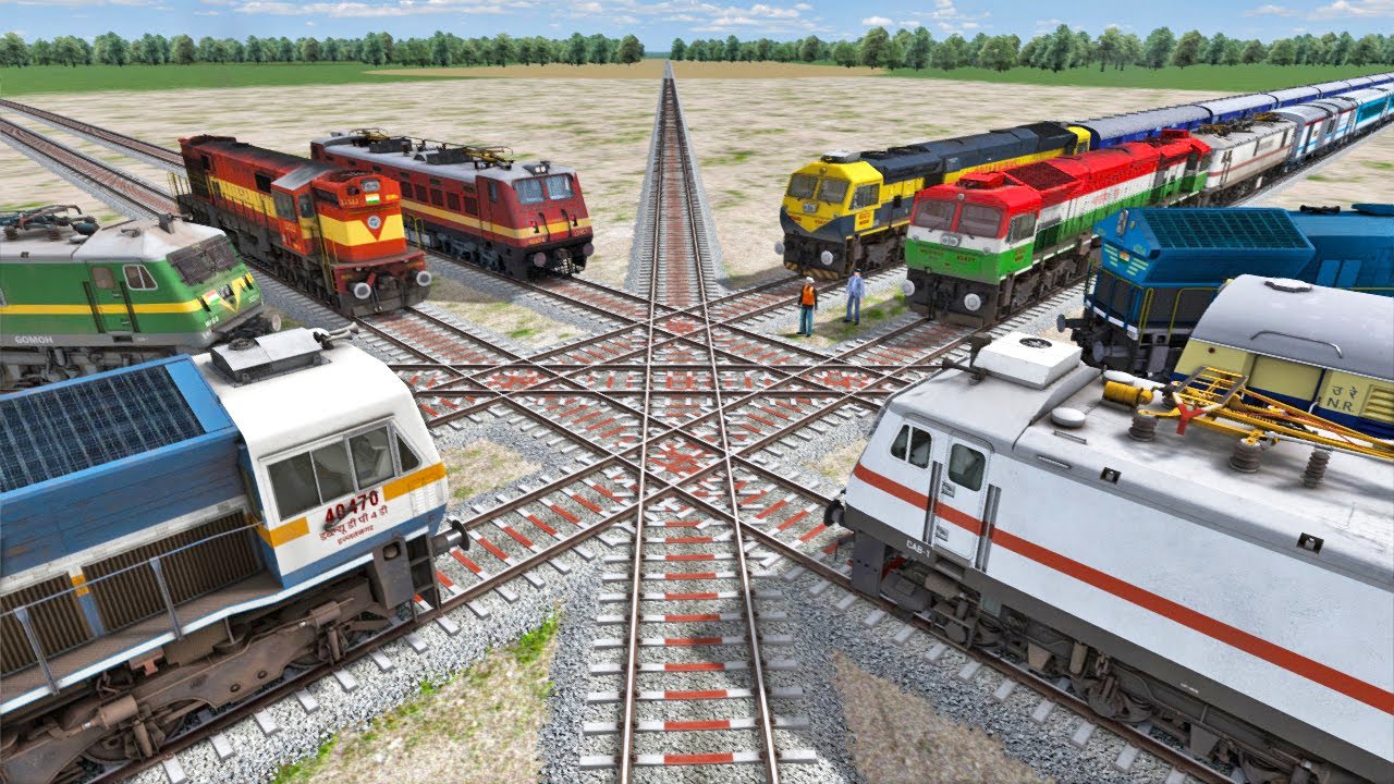 Twelve Trains Crossing Each Other at Diamond Crossing :-: Forked Railroad | Train Simulator