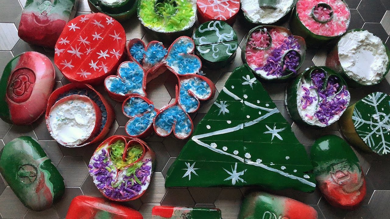 ASMR Merry Christmas, starch crafts and cutting colored soap,