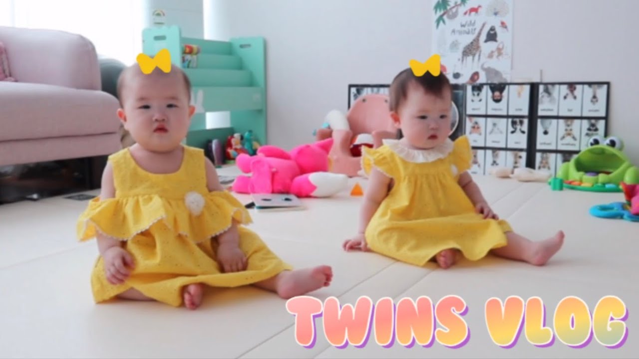 딸쌍둥이(9개월)/에뜨와여름신상/딸쌍둥이육아/큐터스쌍둥이유모차/저녁산책/신상옷입고우는다비/육아일상