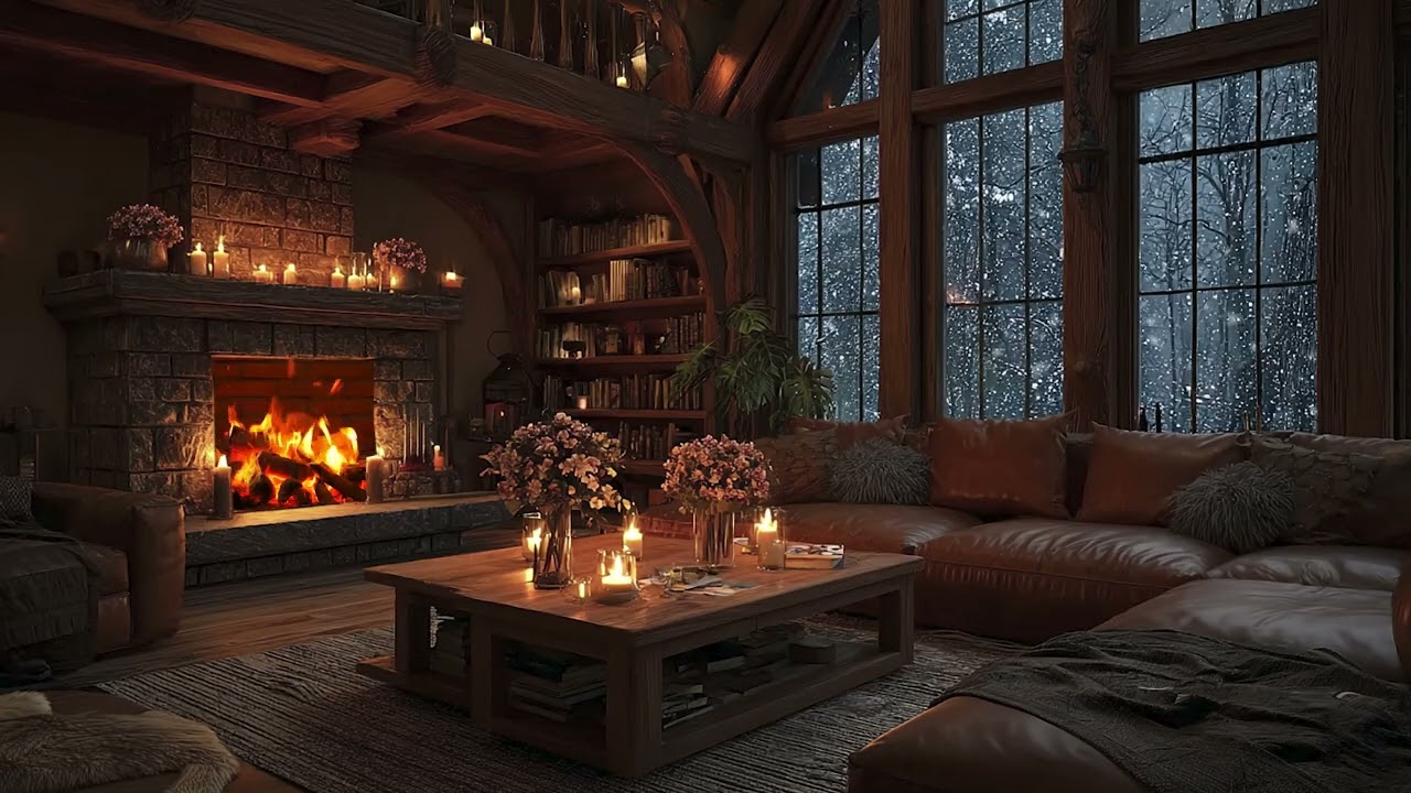 3 Hours Cozy Fireplace ASMR ❄️🔥 Crackling Fire & Snowy Winter Ambience for Sleep