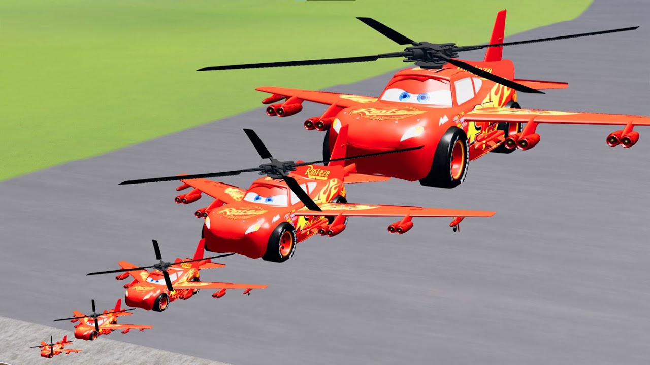 Big & Small McQueen Military helicopter VS Train | BeamNG.drive