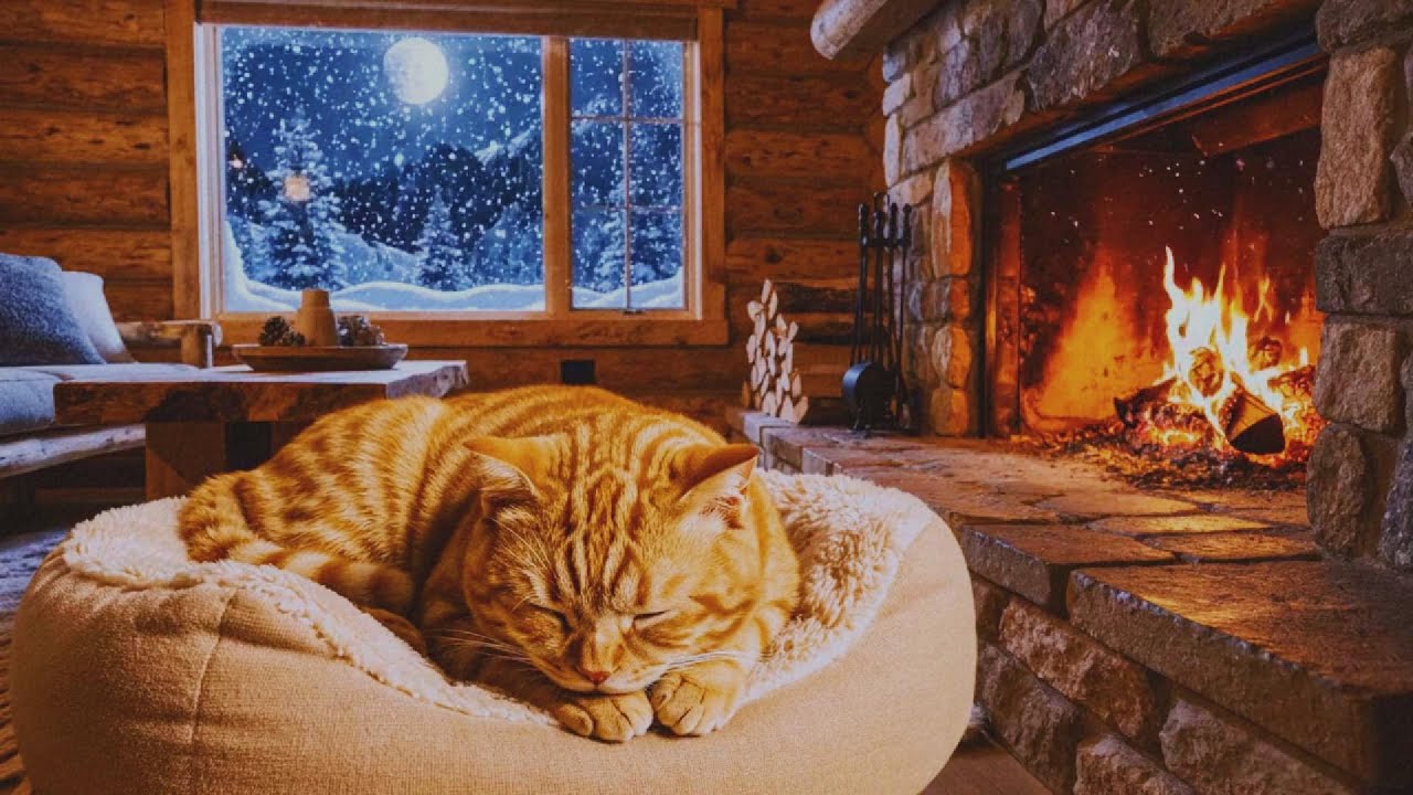 🐱 Lovely Orange Cat Nap by Fireplace for Calmness & Comfort 🔥