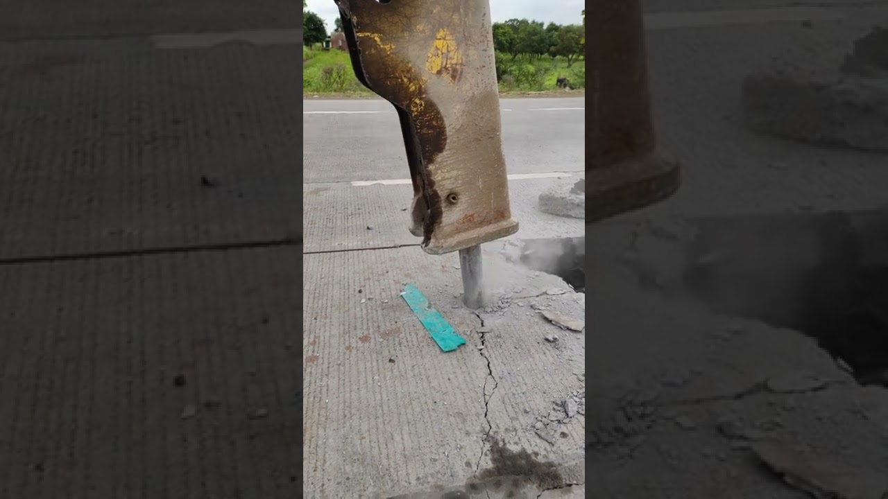 JCB hydraulic hammer working on concrete road | hydraulic breaker machine | drilling heavy machines