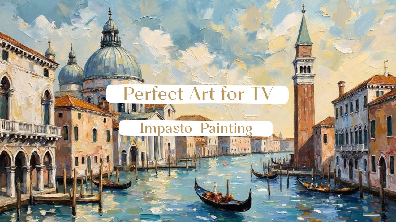 Venetian canal scene  |  Impasto Oil Painting | Framed Art Screensaver for TV Home Decor