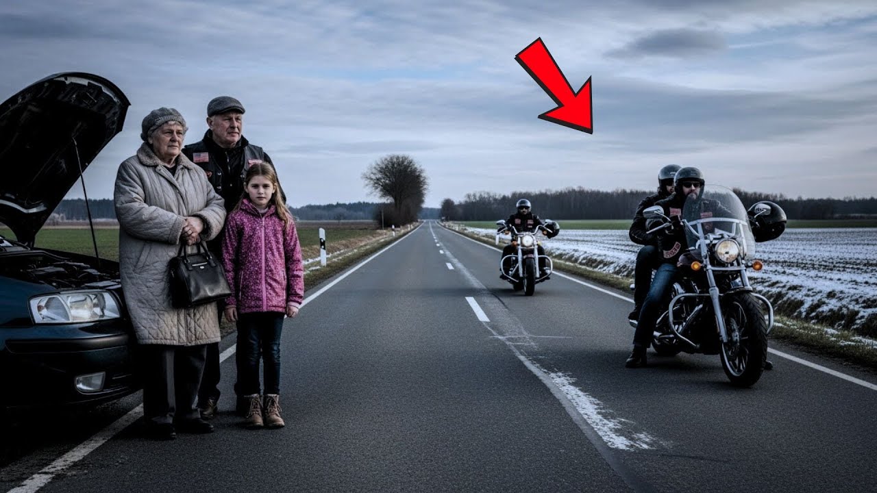 Älteres Paar im Schnee gefangen, ohne Hoffnung – bis die Hells Angels auftauchten.