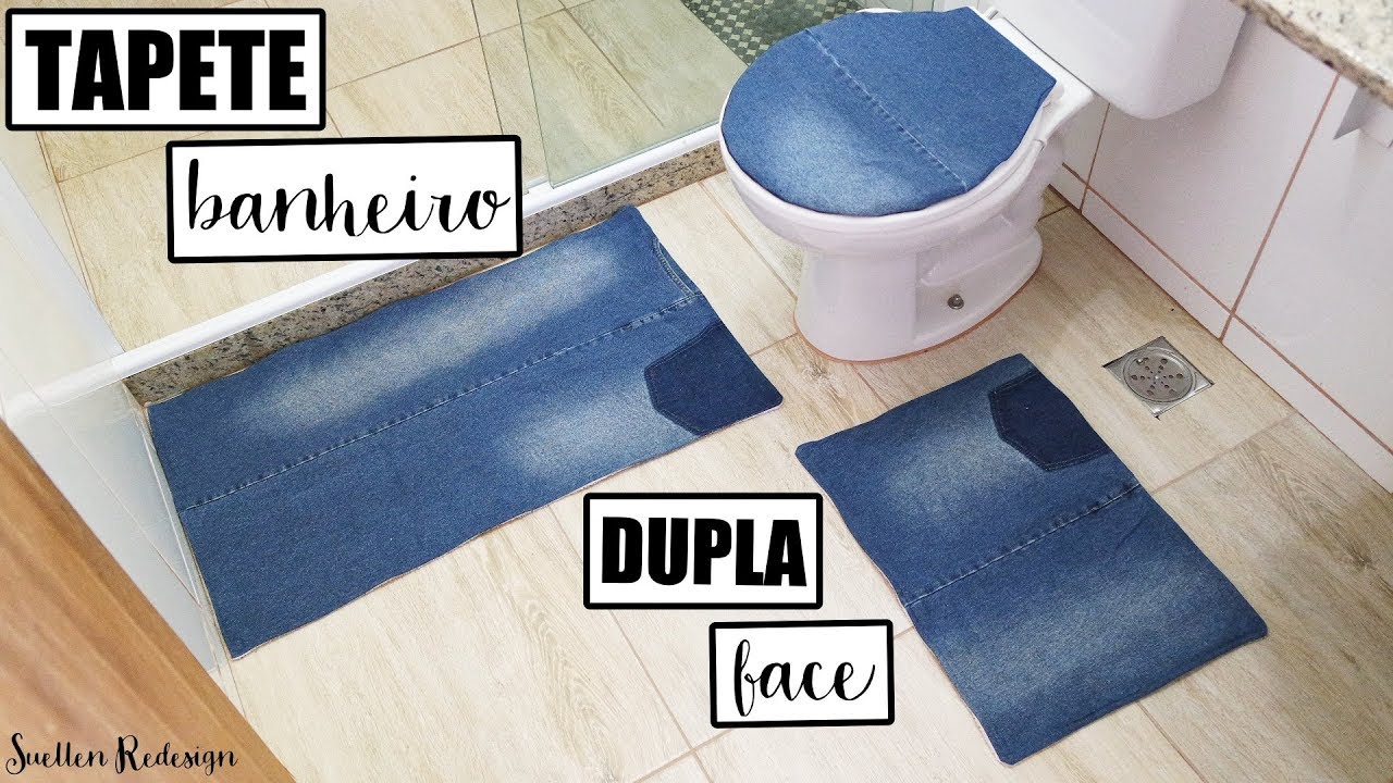 DIY CONJUNTO DE TAPETES PARA BANHEIRO DUPLA FACE FEITO COM JEANS REUTILIZADO | SUELLEN REDESIGN