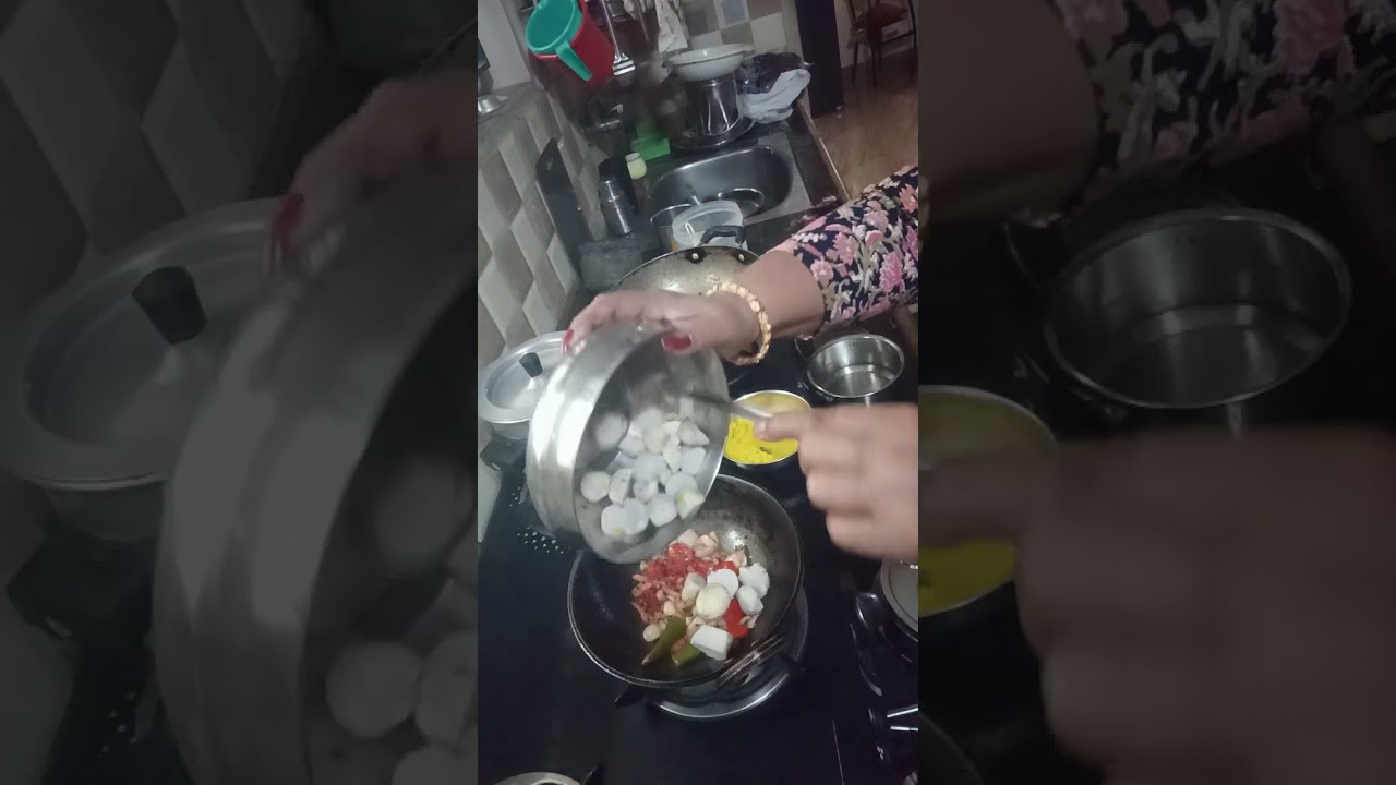 சேப்பங்கிழங்கு சாம்பார் முட்டை வறுவல்