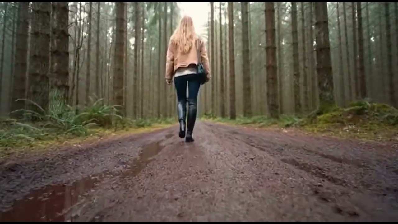 AI Woman Walking in Muddy Forest with High Heel Boots | Boots in Mud