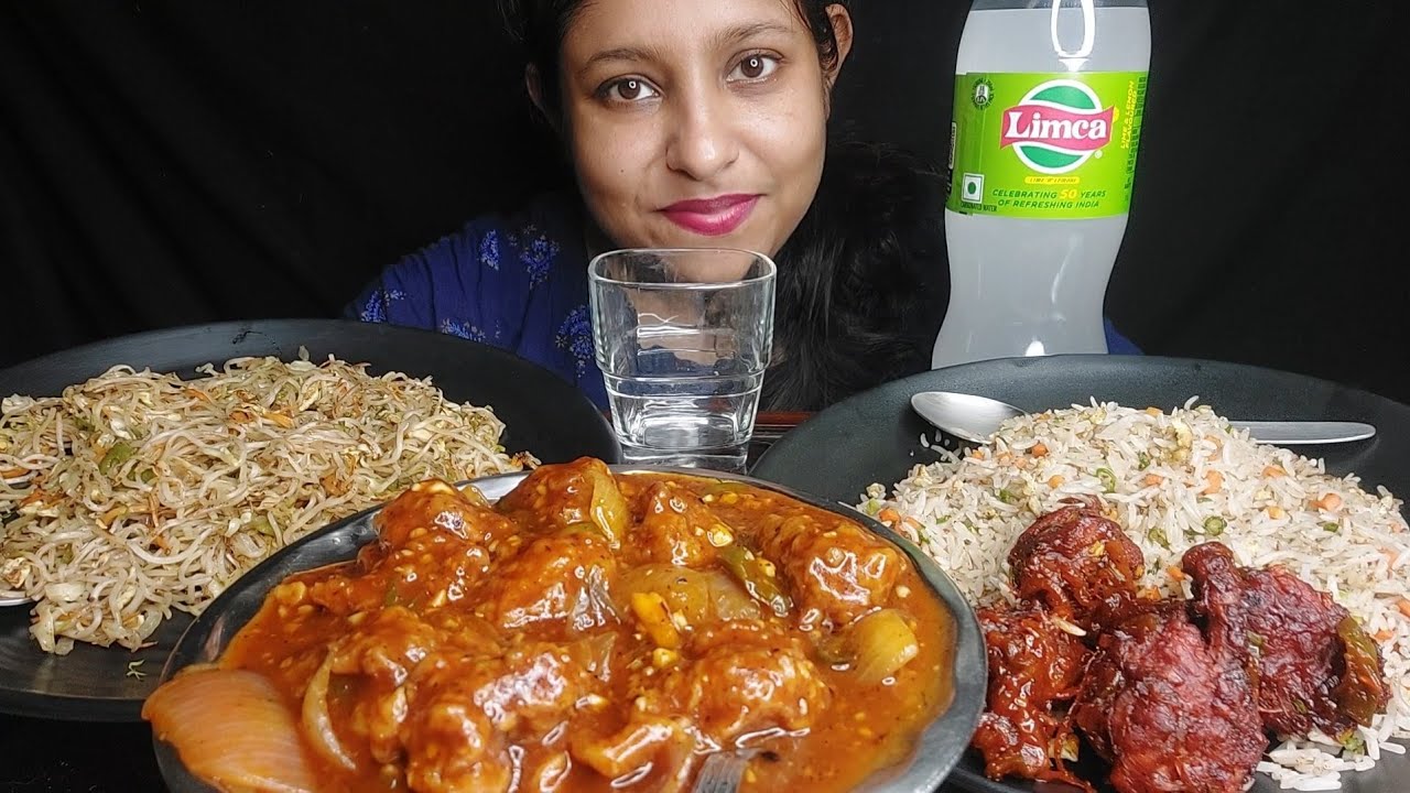 Eating Show - Fried Rice, Chilli Chicken, Chicken Lolipop, Egg Chowmein | Poulamieatingshow