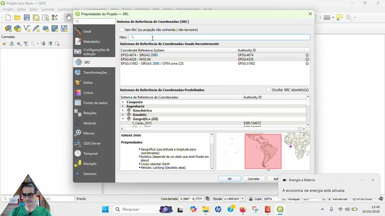 QGis 3.44 - Definindo SRC SIRGAS 2000