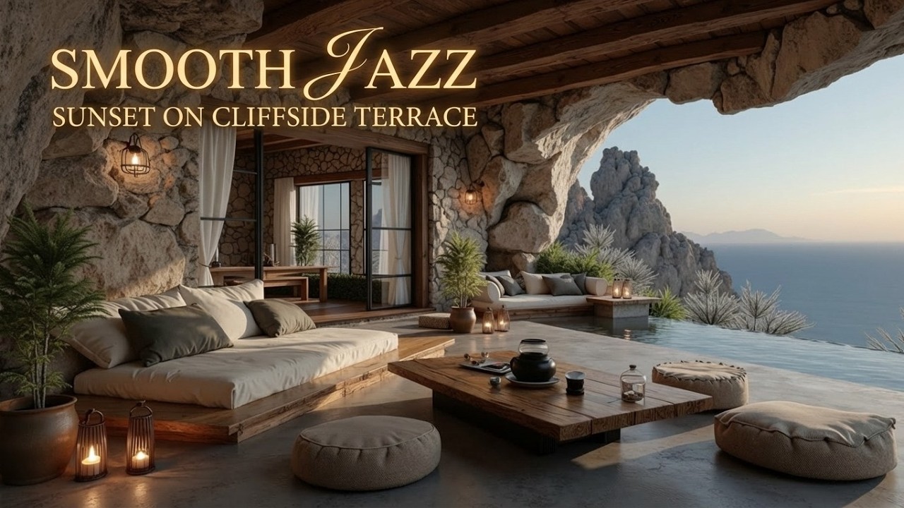 Smooth Jazz Sunset on Cliffside Terrace -- Relaxing Seaside Jazz Lounge and Beach Jazz Music