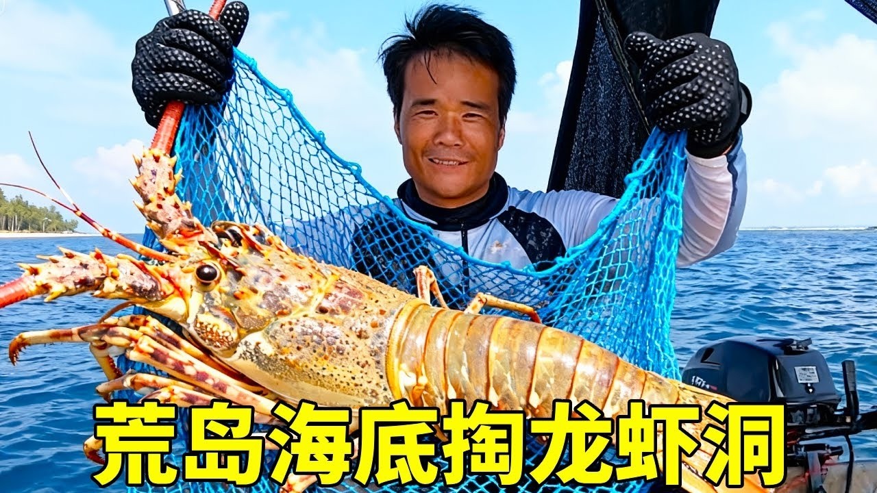 荒岛海底掏龙虾洞！满满一窝斤级大龙虾，阿锋直接端窝爆桶到手软【探海漁人】