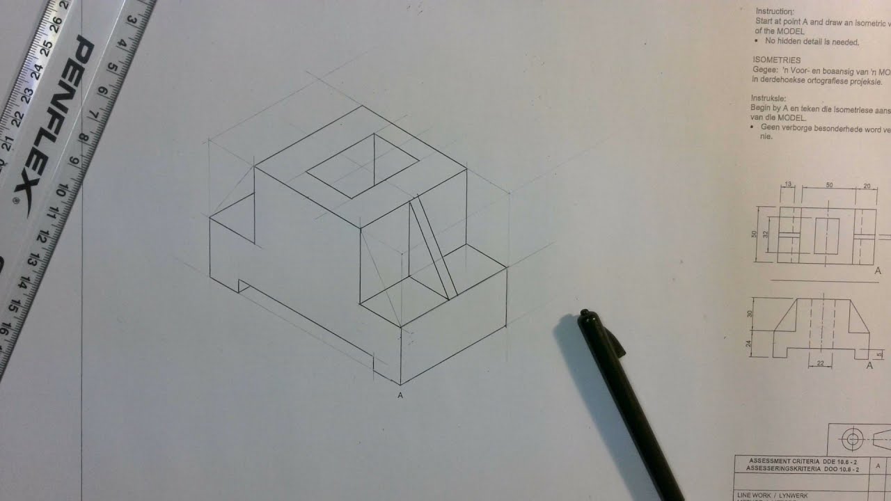How to draw an isometric using the box method and the help of a top view.
