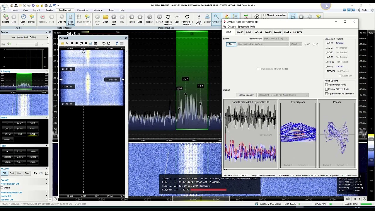 IK8XLD - Satellite MESAT 1  1200 BPSK Telemetry  decode
