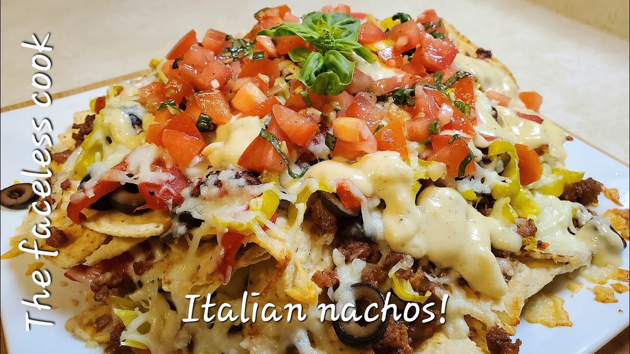 Italian nachos with Alfredo sauce, perfect for GameDay!