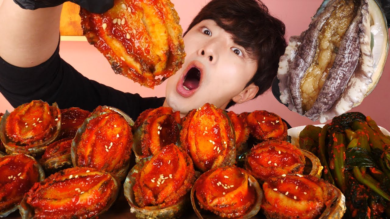 RUS SUB)Сплошная Гигант Корабль чел Еда Mukbang🔥Spicy Giant Abalone Korean Seafood ASMR 후니 Hoony