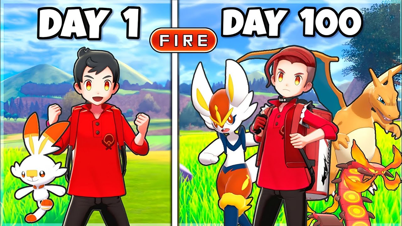 I Spend 100 Day With Only Fire Type Pokemon in Pokemon Sword & Shield [ FULL POKEMON MOVIE ]