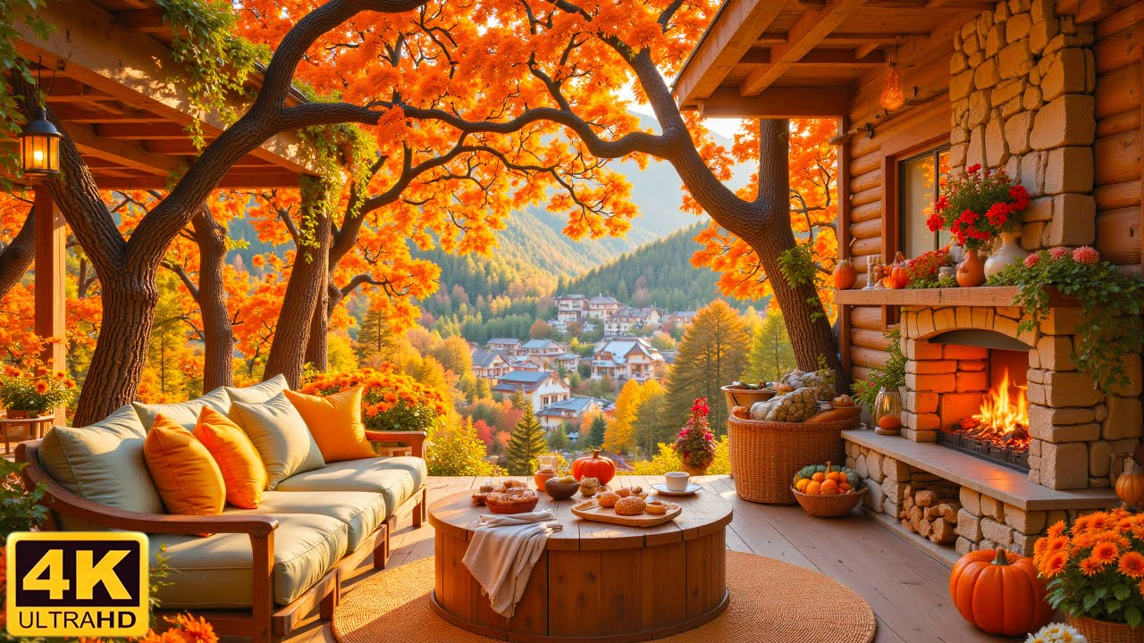Warm November Autumn Morning The Countryside 🍂 Relaxing Piano & Crackling Fireplace Sounds For Study
