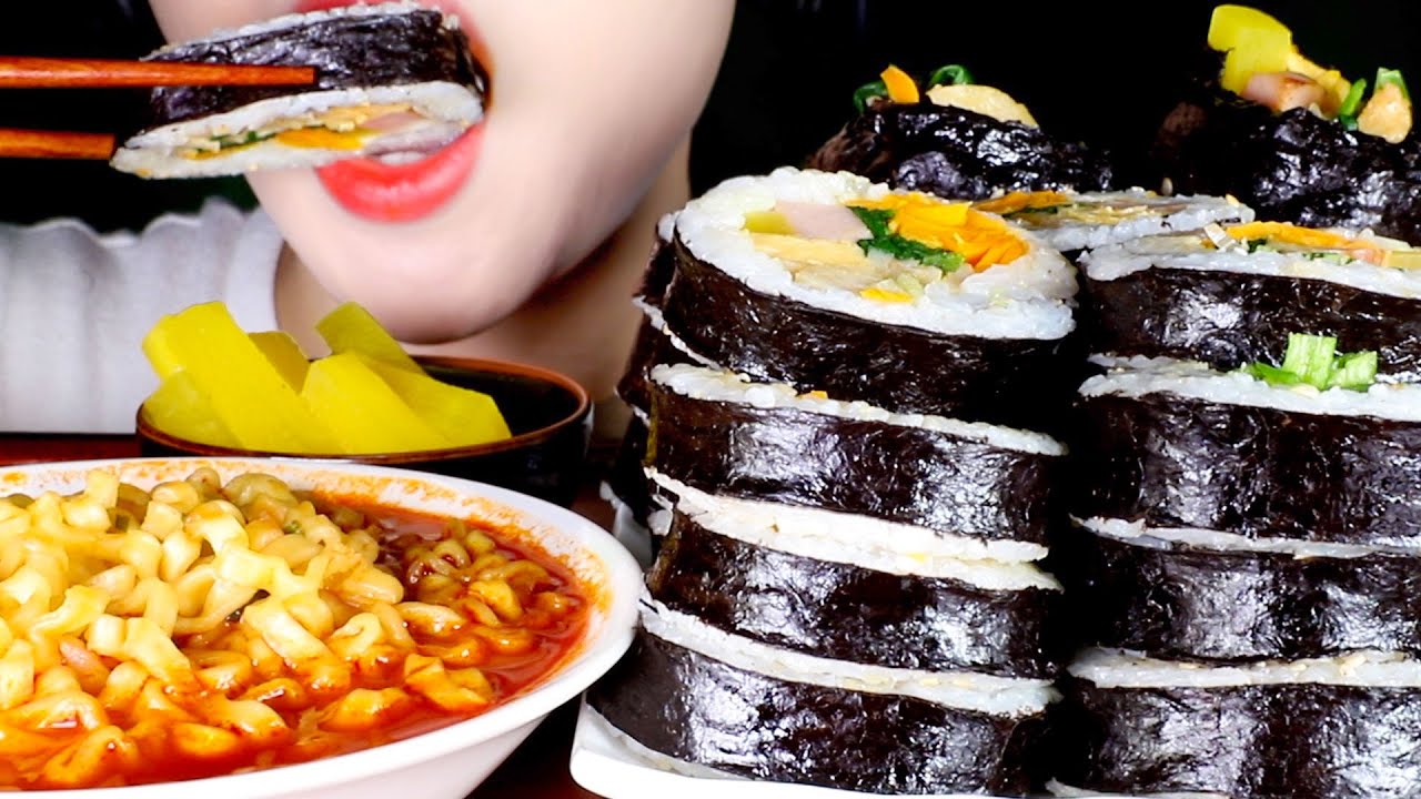 ASMR 직접 만든 김밥, 불닭볶음탕면 먹방