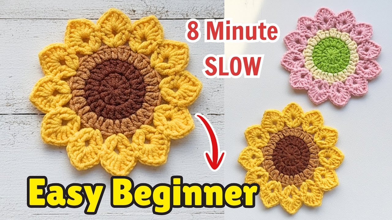 Easy Crochet Sunflower Coaster for Beginner 🌻 | Crochet Home Decor