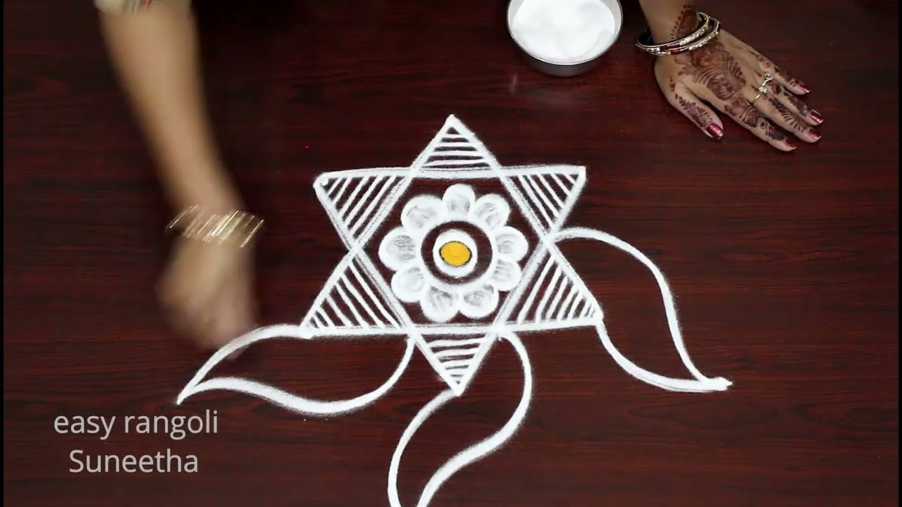 Beautiful muggulu🌷 Star rangoli designs🌷Frdiay kolam with 3 dots🌷Easy rangoli Suneetha