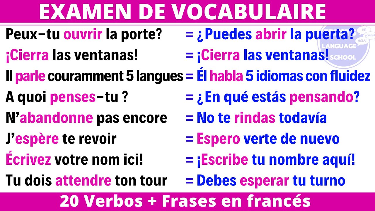 📝Examen de vocabulario Francés -( 20 verbos + Frases ) | Aprender Francés rápido y fácil