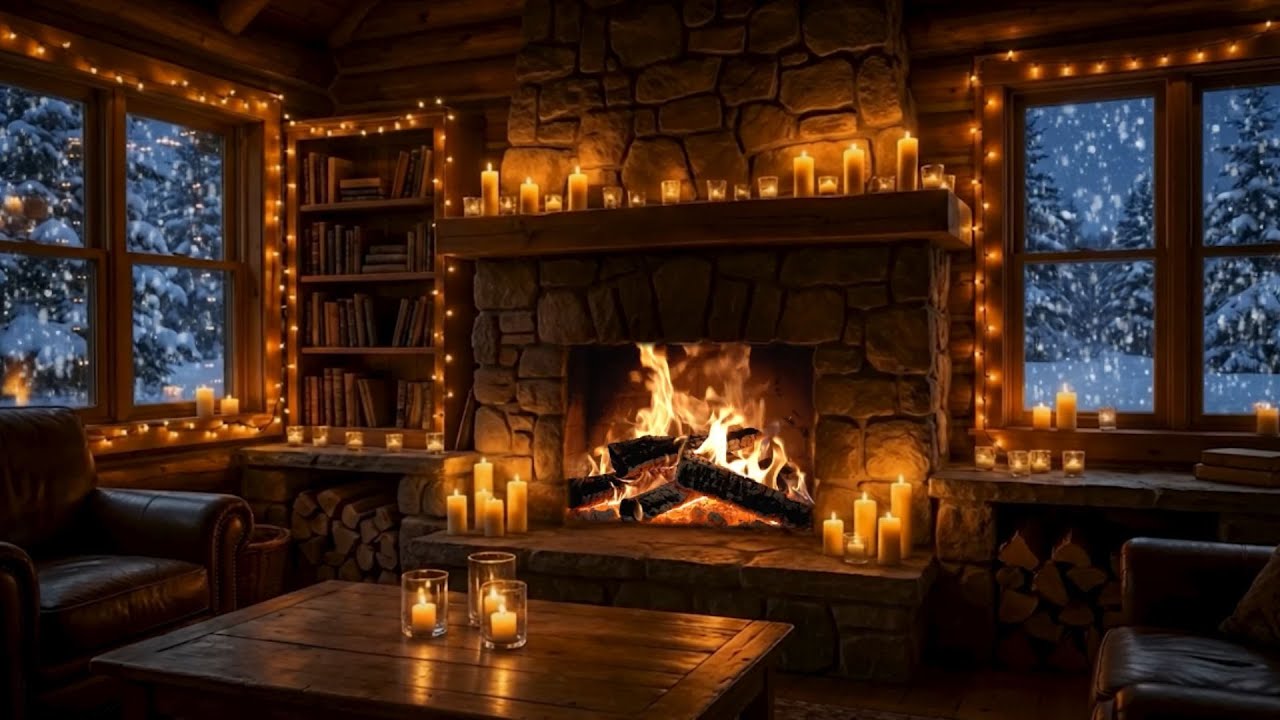 Snowy Night by the Fireplace ❄️🔥 Soft Crackles & Candle Glow for Calm Meditation