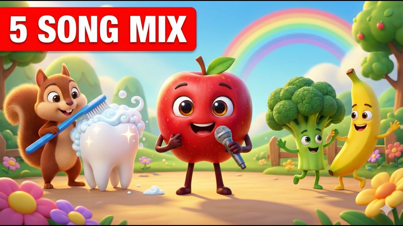 Songs for Kids in English | Healthy Fruits, ABCs & Brushing Teeth! 🍎🦷