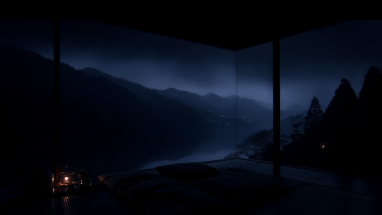 Calm Rainfall After Dark 🌧️ (No Ads) | Dark Lakeside Bedroom for Deep Sleep