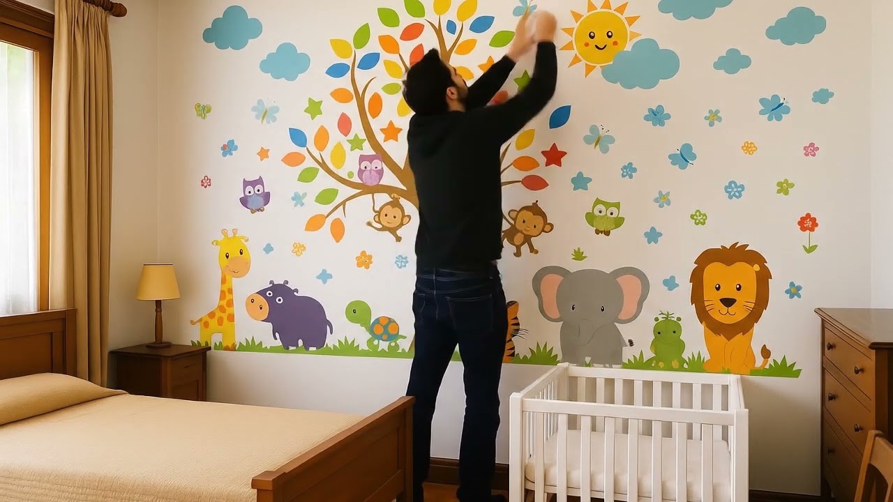 Adorable Jungle Animals & Tree Wall Sticker for Baby Rooms Decoration! By HomeDeco.lk Sri Lanka