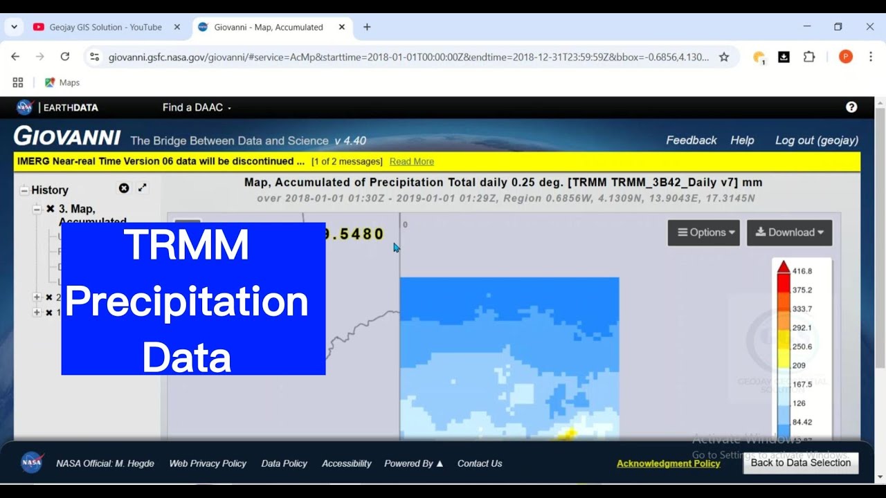 Загрузите данные об осадках TRMM в форматах netCDF, PNG, Geotiff Kmz от Джованни и откройте их в ...