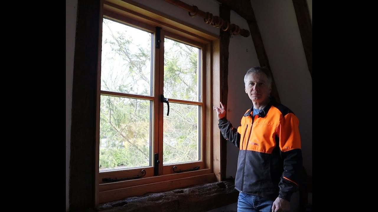 Making oak window trim for old barn window.