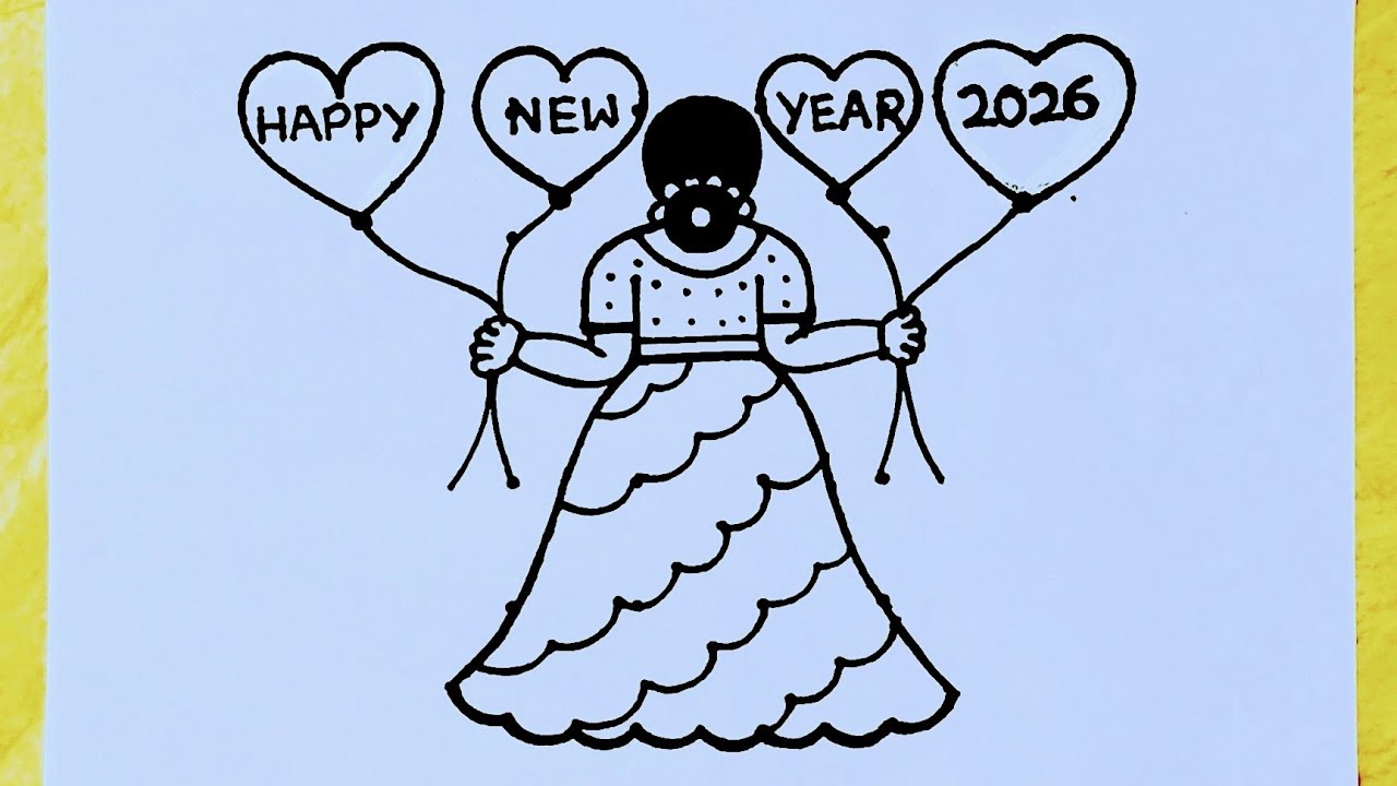Easy New year 2026 Rangoli from 4×5 dots // Easy Traditional Girl drawing // New year drawing Easy