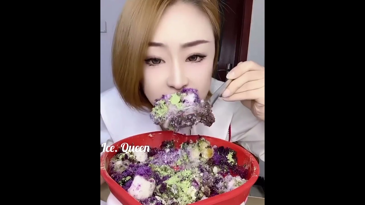 ASMR ICE CRUSHED ICE CRUNCHY WITH MATCHA AND POSSION FRUIT