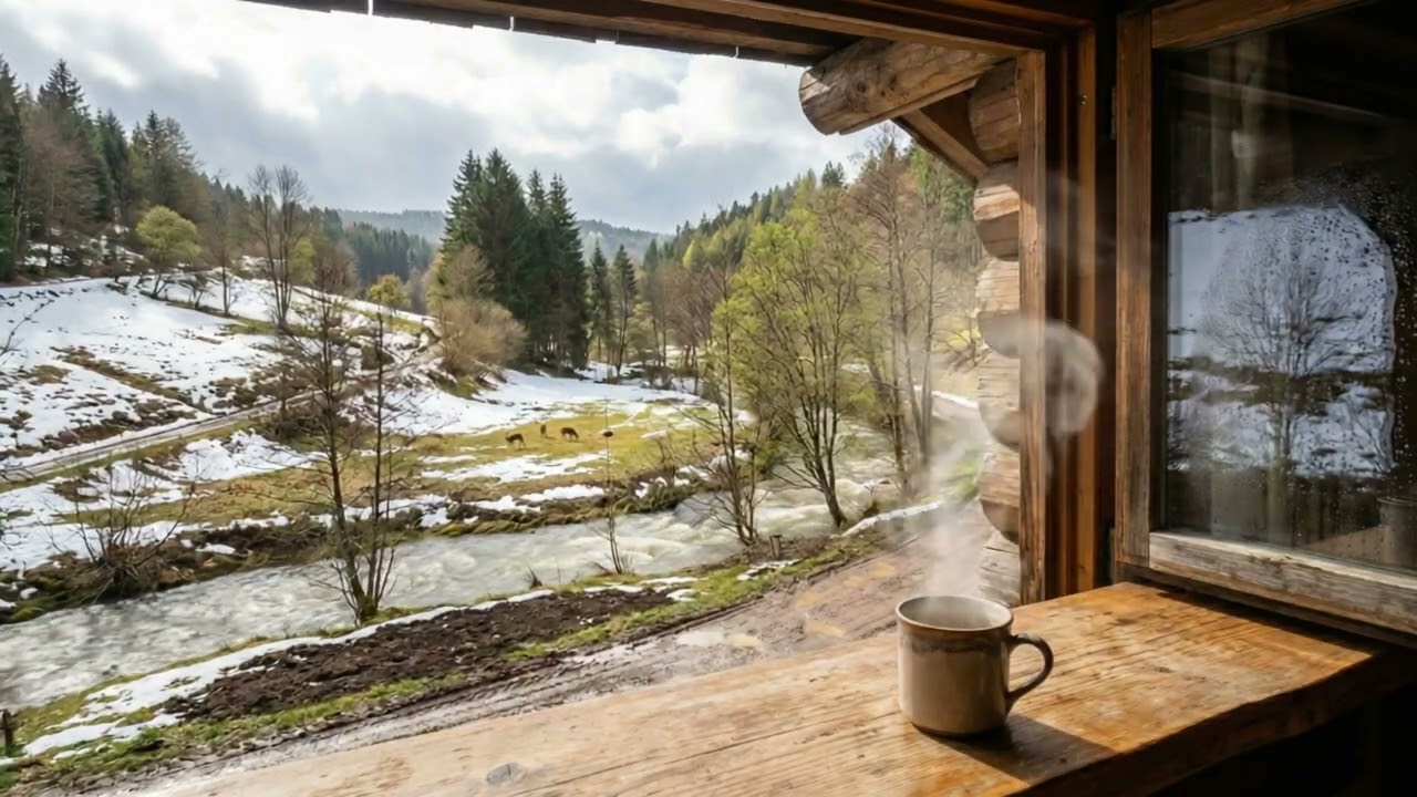“German Log Cabin Café”Snow Melting Morning | Relaxing Jazz Piano 「雪解けの森で、静かなカフェ時間」