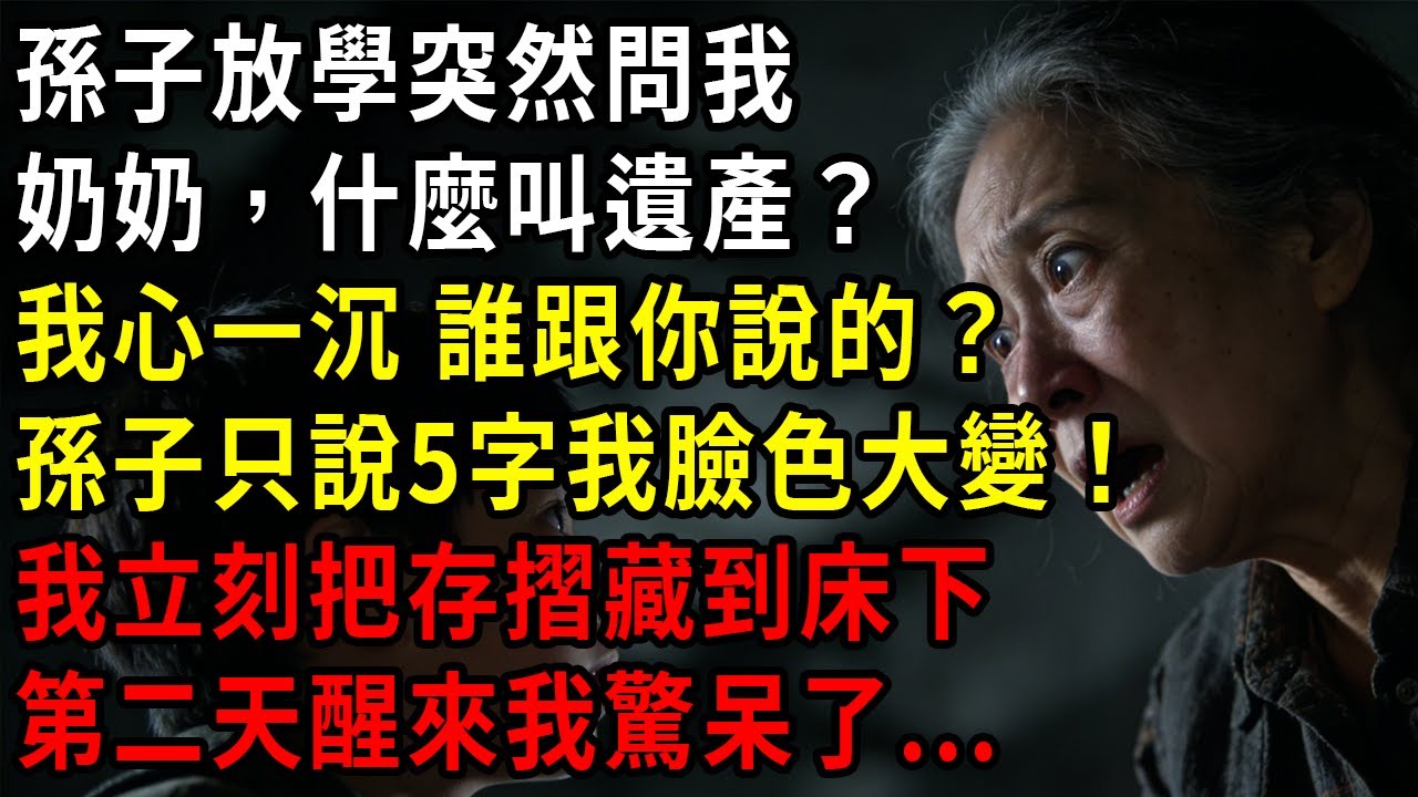 孫子放學突然問我：「奶奶，什麼叫遺產？」我心一沉：「誰跟你說的？」孫子只說5字我臉色大變！深夜我把存摺藏到床下，第二天我驚呆了...#養老#不肖子孫#家庭故事