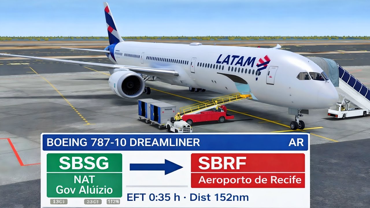 🛩️ VOO COMPLETO RFS | Boeing 787-10 Dreamliner 🇧🇷📍 SBSG (Natal) ➡️ SBRF (Recife) | Quad HD