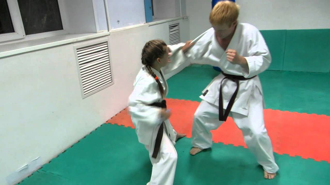 DrobyshevskyKarateSystem:Heian Godan-Bunkai  Kumite-1-Uchi Uke First Combination-Weapon Disarm