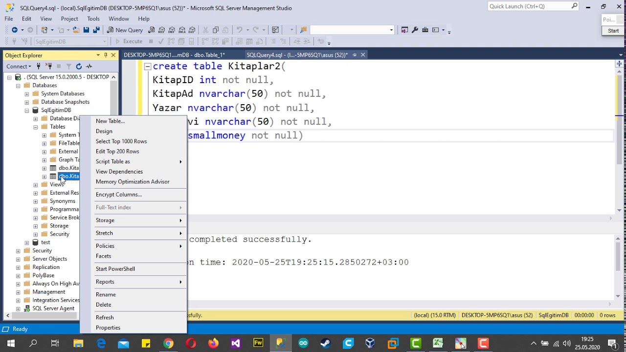 SQL Server 2019 Tablo Oluşturma #Ders6 MSSQL Server Dersleri