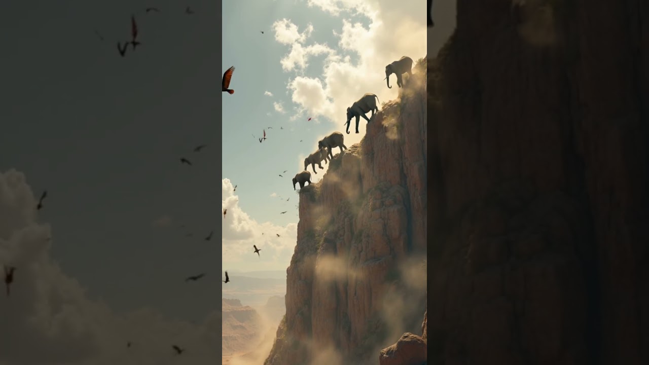 Epic Elephant Squad Conquering the Cliff! 🐘💪 #NatureMeetsPower