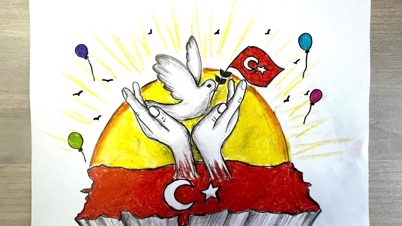 29 Ekim Cumhuriyet Bayramı Resmi Çizimi. Cumhuriyet Bayramı Resmi Nasıl Çizilir? Karakalem Çizimler.