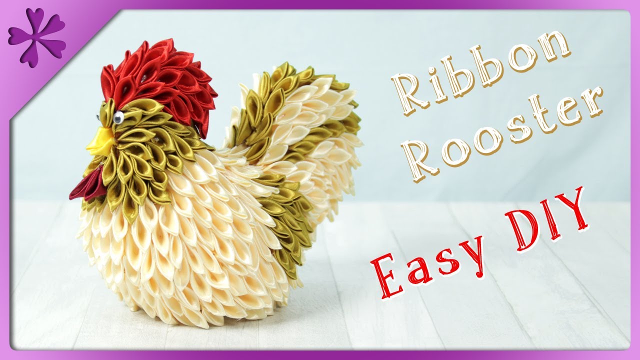 DIY 🐔 Ribbon rooster made of kanzashi petals 🐓 (ENG Subtitles) - Speed up #726