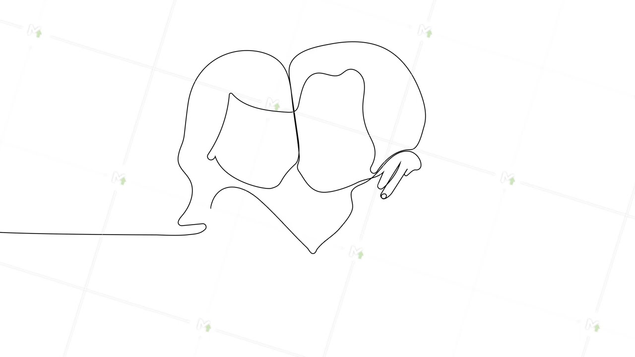 Self drawing continuous line animation of happy mom and little girl