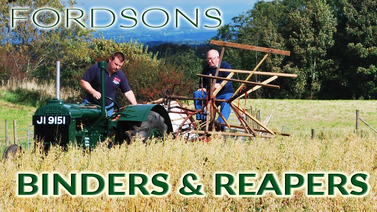 Vintage Fordsons tractors cutting oats with Reapers & Binders