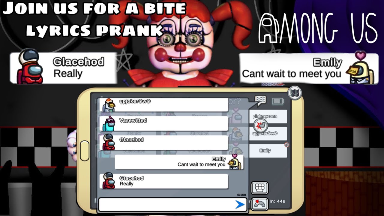 Join us for a bite lyrics prank in Among Us