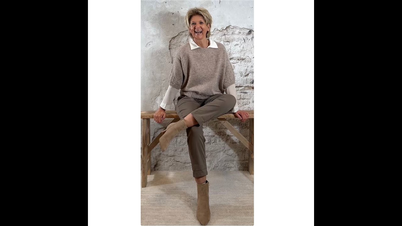 Deal! Evy pullover korte mouw Ajour taupe