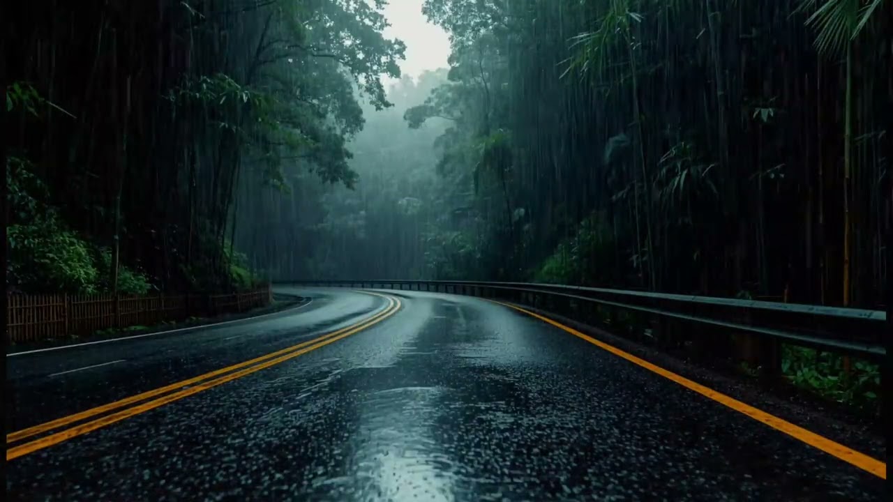 Cinematic Forest Road Rain 🌧️ Wet Asphalt Sounds for Deep Sleep, Relaxation & Stress Relief