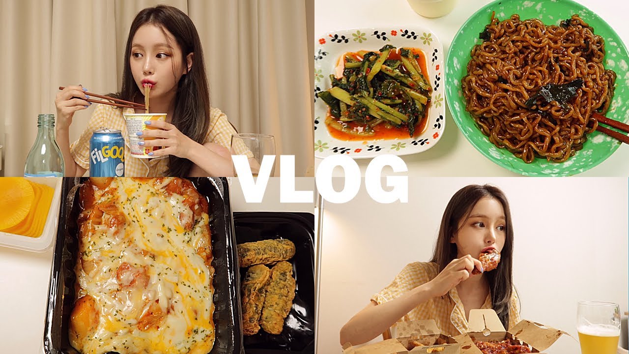 [자취생브이로그] 프로 집순러 슬기로운 먹일상 (짜파구리/김치피자탕수육/굽네치킨/교촌치킨/두부김치/컵누들)