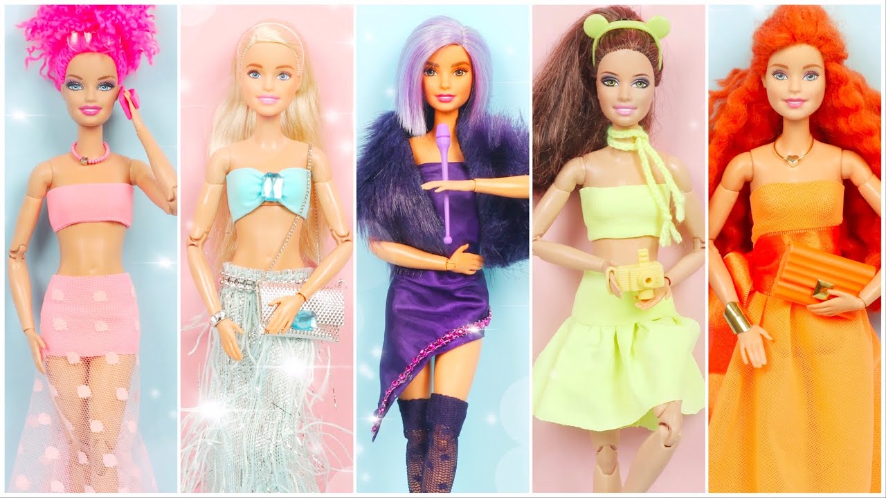 HOW TO MAKE DOLL CLOTHES  - 5 DIFFERENT BARBIE STYLES