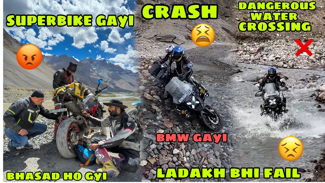Spiti ne Ladakh bh Fail kr diya 😱 Water Crossing mai tagda Crash 😭 Superbike ki lagi waat😣 bure fase